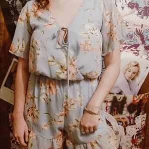 Blue w/ Pink Flowers Romper